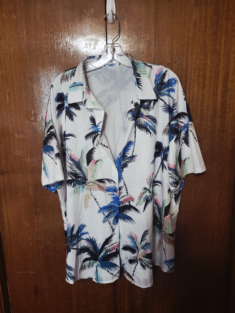 Tropical Palm Print Short Sleeve Shirt - White